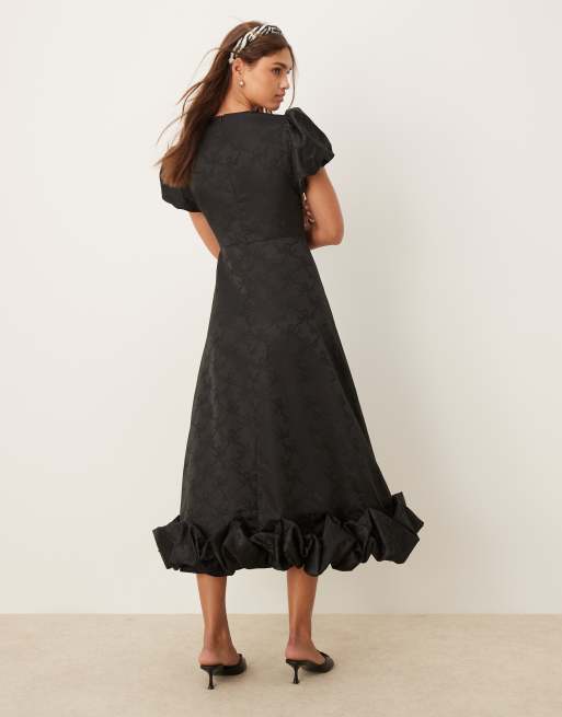 Sister Jane puff sleeve bubble hem maxi dress in black