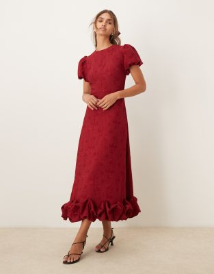 sister jane Sister Jane puff sleeve bubble hem maxi dress in burgundy-Red