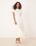 [sister jane] Sister Jane puff sleeve bubble hem maxi dress in ivory-White M Plus Vintage Cream