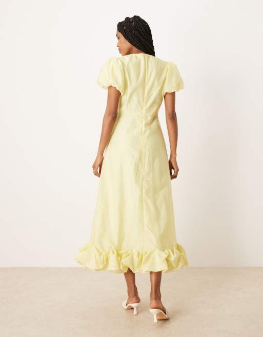Sister Jane puff sleeve bubble hem maxi dress in lemon yellow