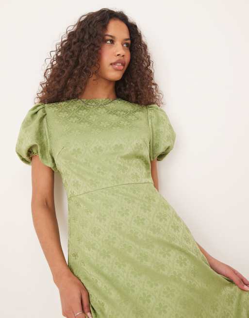 Sister Jane puff sleeve bubble hem maxi dress in soft olive