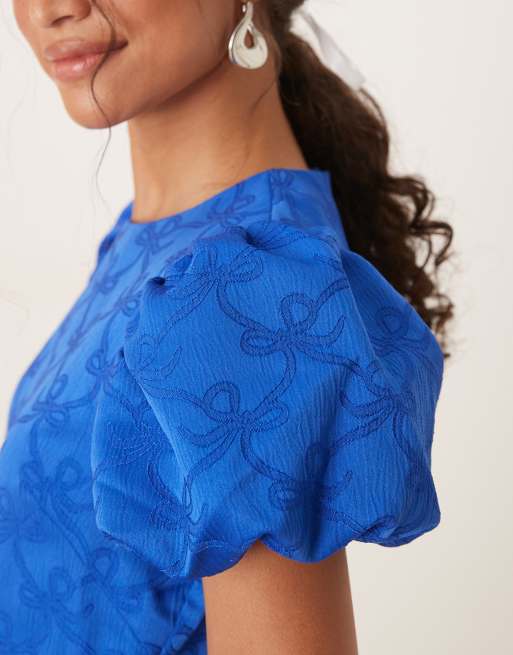 Sister Jane puff sleeve bubble hem mini dress in cobalt, 3 of 4