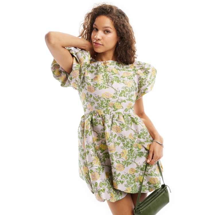 Sister Jane puff sleeve bubble jacquard mini dress in pewter