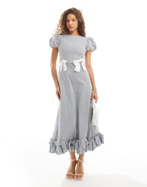 Sister Jane puff sleeve gingham midaxi dress with detachable bows in black - view 1
