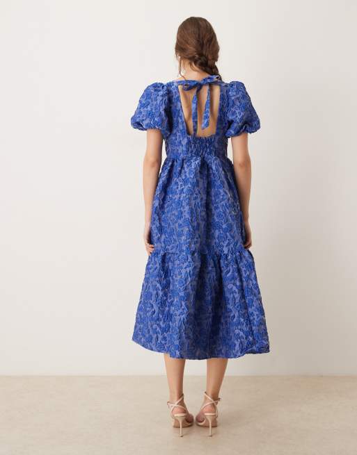 【ANDRÉSD】bubble sleeve jacquard dress Jacquard Bubble Sleeve Mini Dress – Azure & Lavender