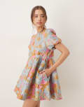 [sister jane] Sister Jane puff sleeve jacquard mini dress in gold L Gold