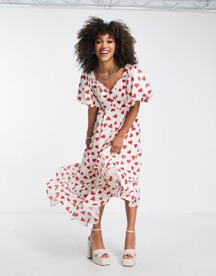 Sister Jane puff sleeve maxi dress with sweetheart neckline in heart print