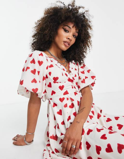 Sister Jane puff sleeve maxi dress with sweetheart neckline in heart print