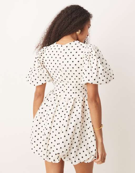 Sister Jane puff sleeve mini dress in ivory polka dot, 3 of 4