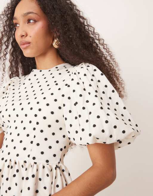 sister jane パフスリーブミニワンピース Sister Jane puff sleeve mini dress in ivory polka dot | ASOS