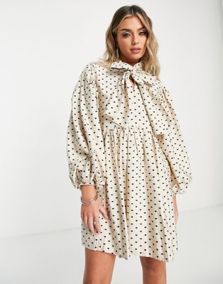 Sister Jane puff sleeve mini dress with bow in heart print