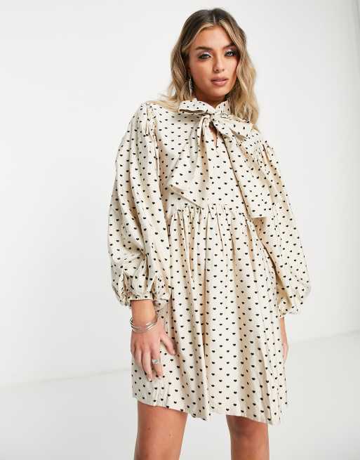 Sister Jane puff sleeve mini dress with bow in heart print