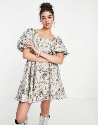 Sister Jane puff sleeve mini skater dress in tonal tapestry print - ASOS Price Checker