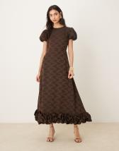 Dream Sister Jane antique textured jacquard midi dress in brown | ASOS
