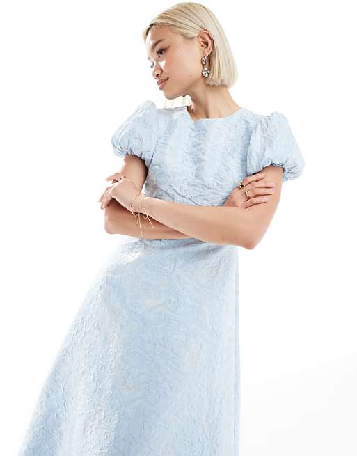 Sister Jane puff sleeve ruffle hem midaxi dress in powder Sister Jane puff sleeve ruffle hem midaxi dress in powder