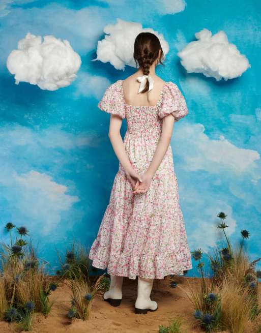 Shirred floral dress sales