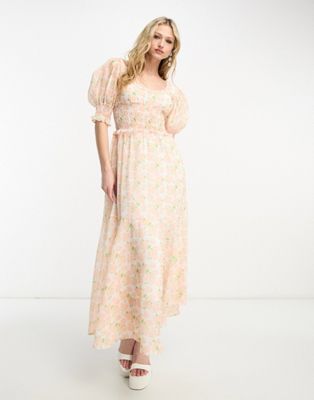 Sister Jane puff sleeve shirred midaxi dress in blush floral | ASOS