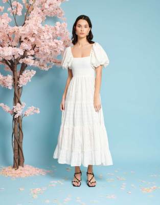 Sister Jane puff sleeve tiered midaxi dress in white