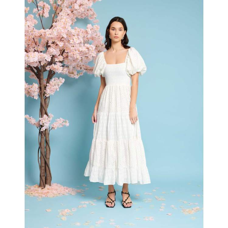 Sister Jane puff sleeve tiered midaxi dress in white | ASOS