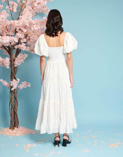 Sister Jane puff sleeve tiered midaxi dress in white, 2 of 4