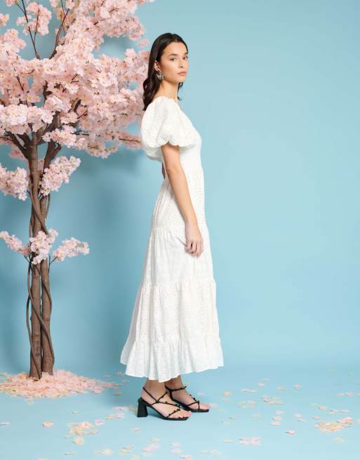 Sister Jane puff sleeve tiered midaxi dress in white | ASOS