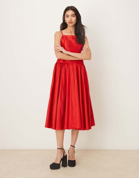 Sister Jane Quartet taffeta midi dress in red