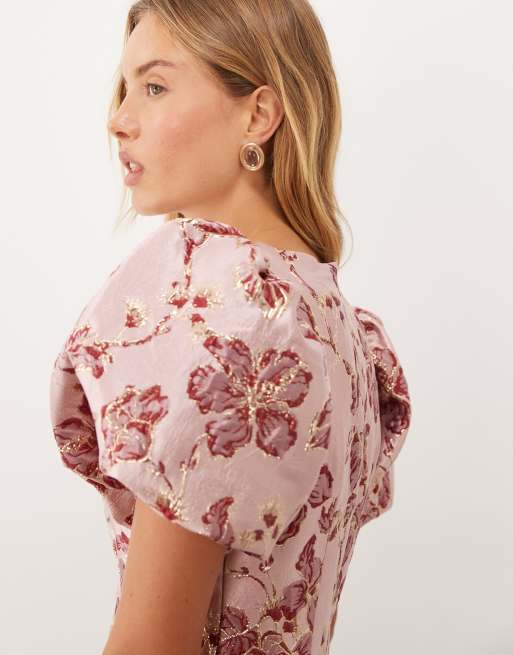 Sister Jane Quartz jacquard boat neck puff sleeve mini dress in