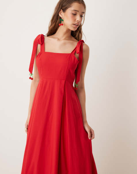 Sister Jane - Rød midaxi-kjole med sløjfeskuldre - view 1