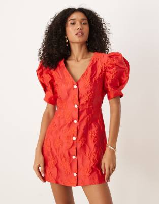 Sister Jane Rhinestone Button Jacquard Mini Dress In Red