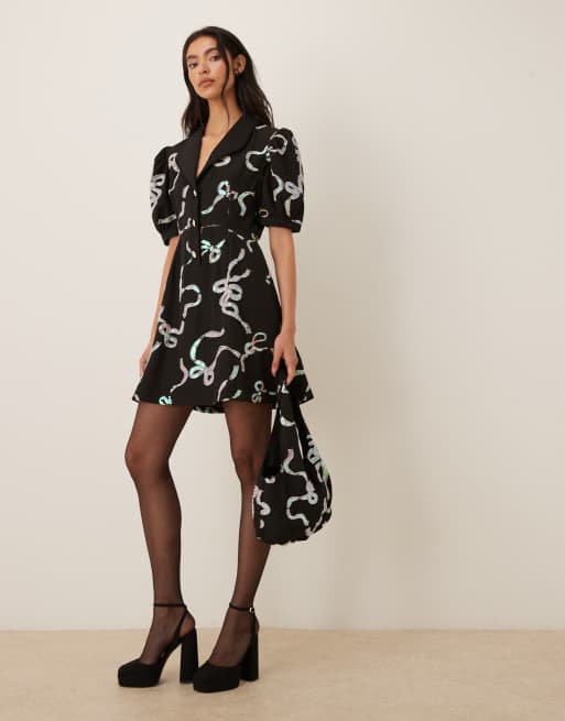 Sister Jane Ripple bow embellished mini dress in black