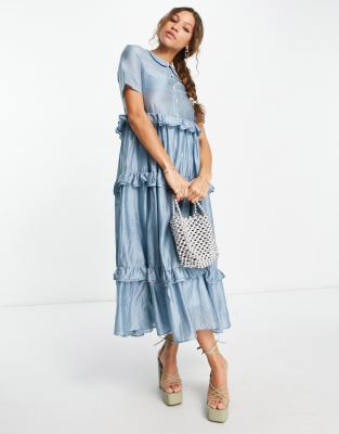 Sister Jane - Robe chemise à babydoll à volants étagés - Bleu pastel