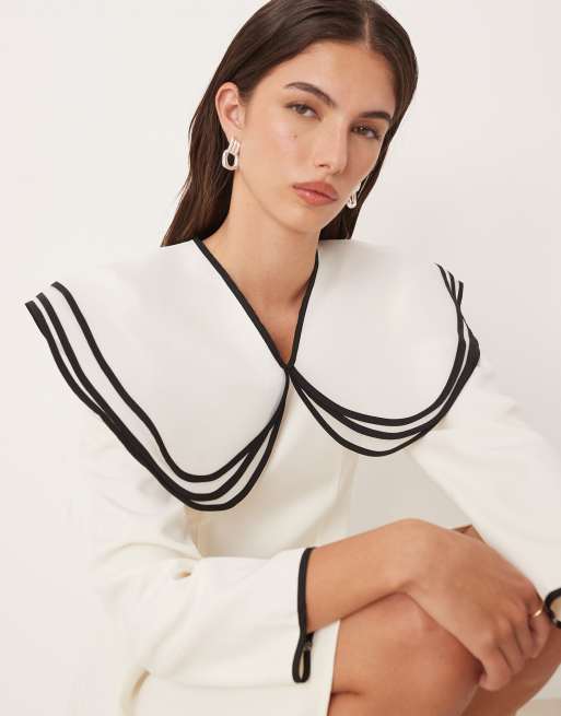 Sister Jane - Robe courte avec col oversize à couches contrastantes - Blanc, 3 de 4