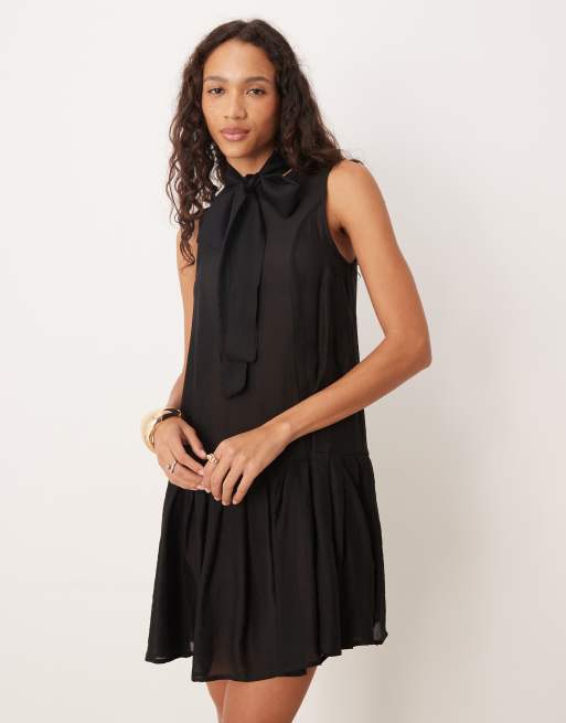 Sister Jane - Robe courte avec jupe plissée et col lavallière - Noir, 3 de 4