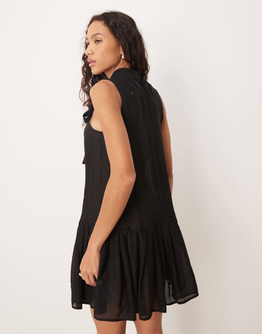 Sister Jane - Robe courte avec jupe plissée et col lavallière - Noir, 4 de 4