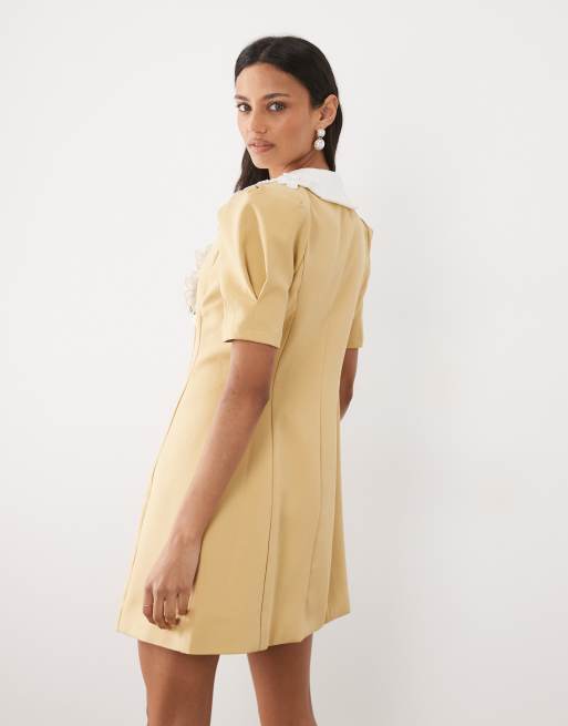 Sister Jane - Robe courte boutonnée avec col contrastant - Jaune, 4 de 4