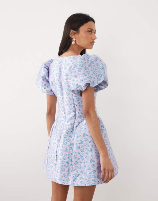 Sister Jane - Robe courte en jacquard à fleurs avec manches bouffantes - Lilas, 3 de 4
