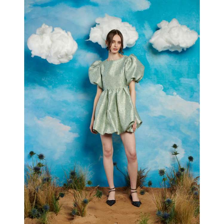 Sister Jane - Robe courte en jacquard à manches bouffantes - Vert