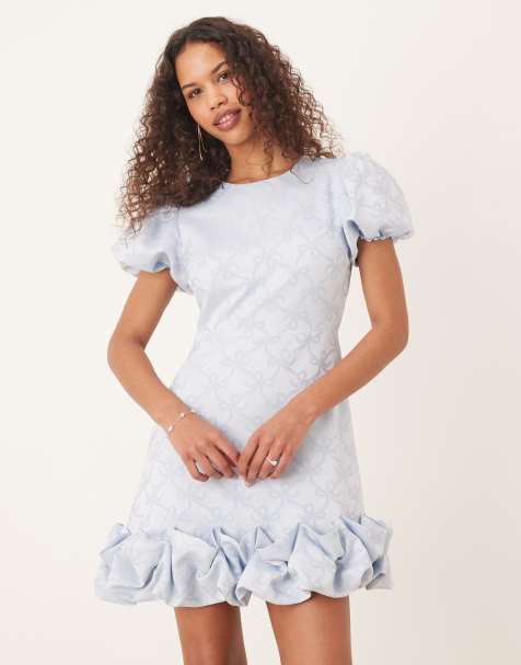Sister Jane - Robe courte en jacquard à ourlet bouffant - Bleu pastel - view 1