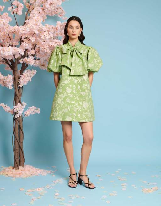 Sister Jane - Robe courte en jacquard avec gros nœud - Vert
