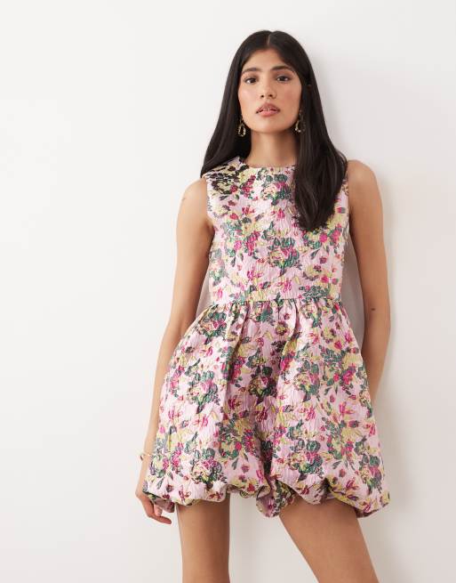 Sister Jane - Robe courte et sans manches en jacquard fleuri avec jupe boule - Rose fleuri, 2 de 4