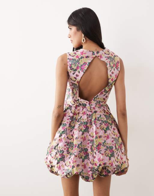 Sister Jane - Robe courte et sans manches en jacquard fleuri avec jupe boule - Rose fleuri, 4 de 4