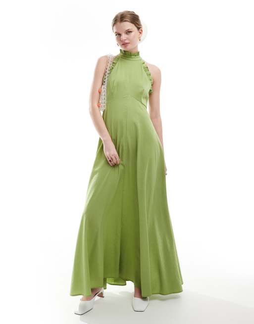 Sister Jane - Robe longue à détail volanté - Vert olive
