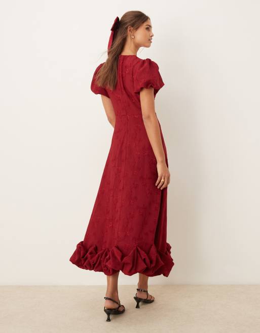 Sister Jane - Robe longue à manches bouffantes et ourlet boule - Bordeaux, 3 de 4