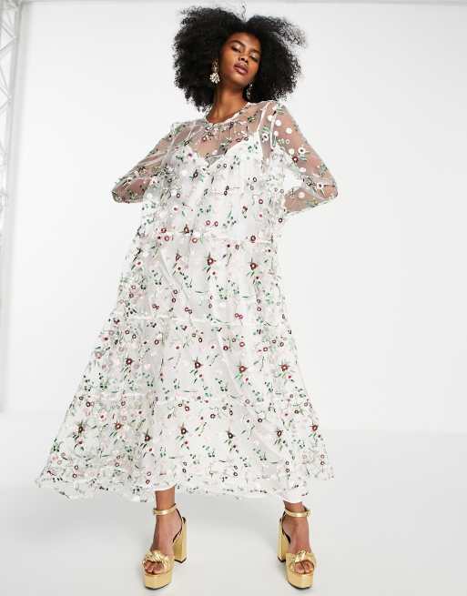 Sister Jane - Robe longue à manches longues et broderies fleuries