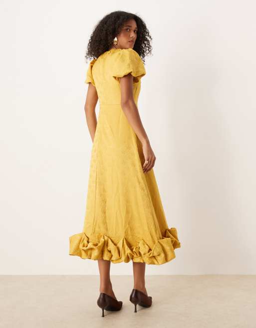 Sister Jane - Robe longue avec manches bouffantes et ourlet boule - Moutarde épicé, 3 de 4