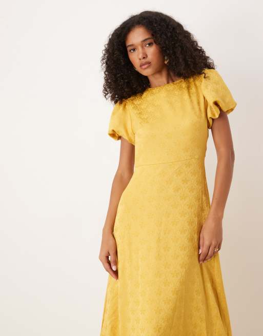 Sister Jane - Robe longue avec manches bouffantes et ourlet boule - Moutarde épicé, 4 de 4