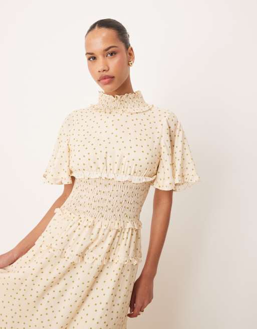 Sister Jane - Robe longue froncée à pois - Vert et ivoire, 2 de 4
