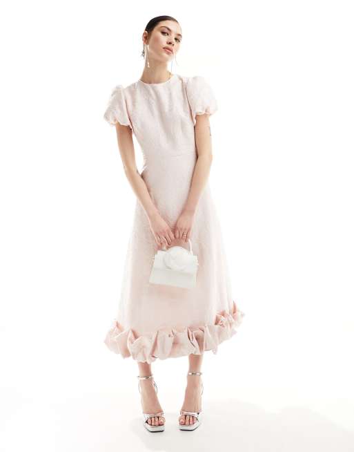 Sister Jane - Robe longueur mollet à manches bouffantes volantées - Rose poudré