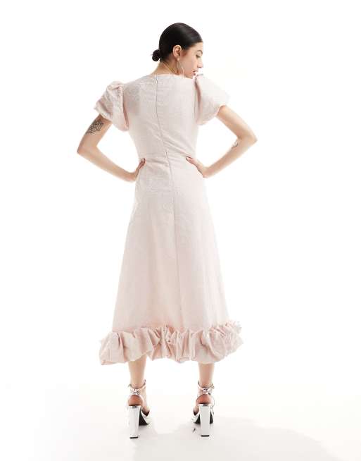 Sister Jane - Robe longueur mollet à manches bouffantes volantées - Rose poudré, 2 de 4