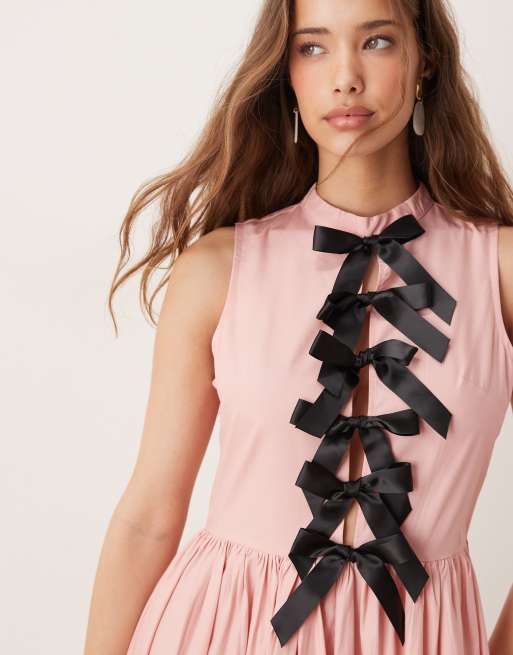 Sister Jane - Robe longueur mollet à volants avec nœuds contrastants - Rose, 2 de 4